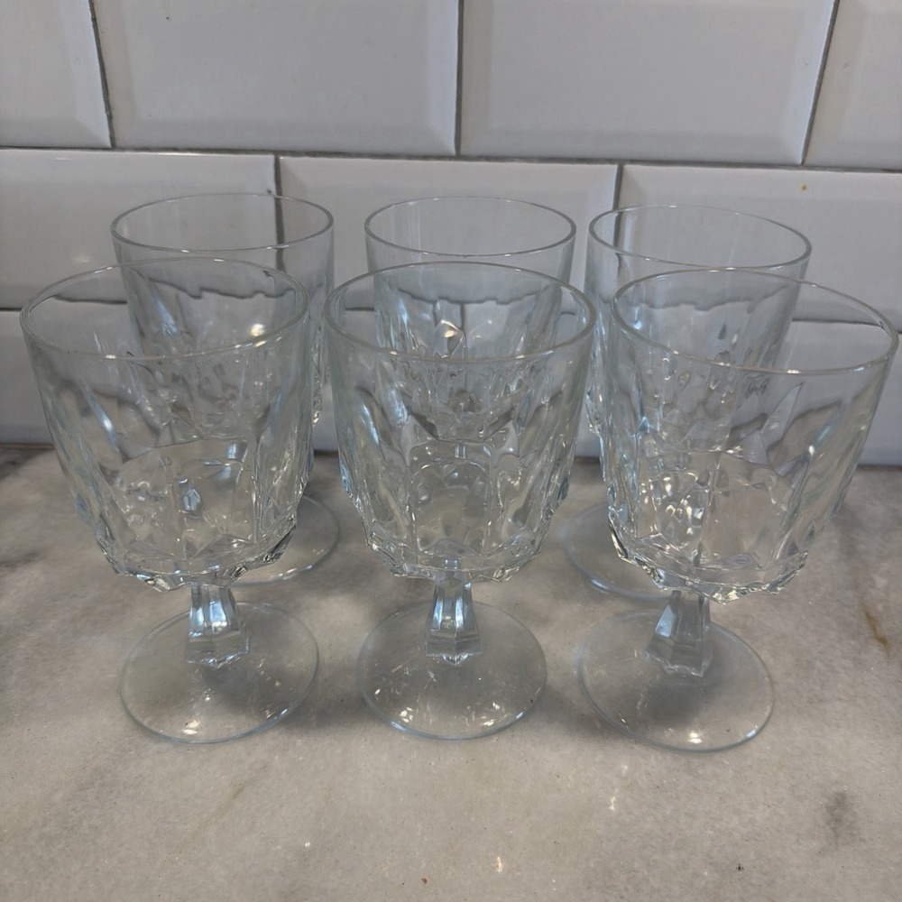 Set of 6 Vintage Arcoroc France Stemmed Crystal Wine Glasses
